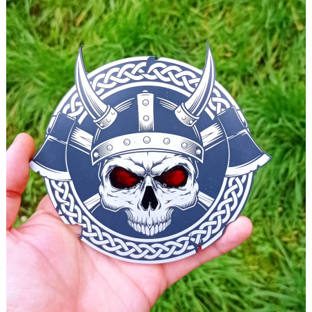 Viking Round Skull badge, Viking Nordic Round badge, Viking Round Emblem, Viking Round auto decor, Viking Grille Emblem